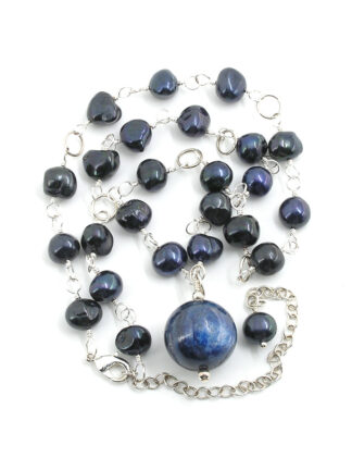 "Dreaming of Blue" - Kyanite and Black Pearl Necklace - #186